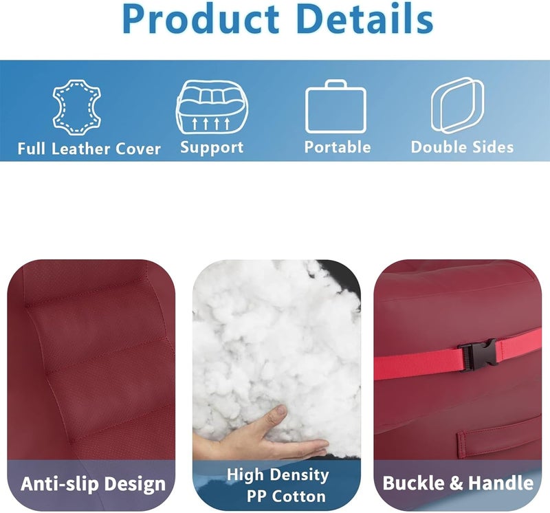 YOUFI Leather Seat Cushion Extra-Thick Booster for Office Chair to Rise Height - Full Filling for Support - with Breathable Cover, Handle and Buckle - Relieves Back Pain – 18"x16"x6" (Red) - Image 4